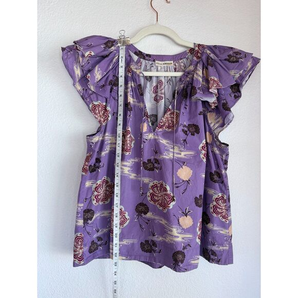 Ulla Johnson Women's Ella Flutter Sleeve Pullover Top in Purple Zinnia Size 8 - Picture 15 of 16